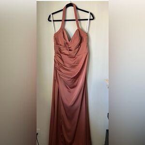 Azazie X Kendal + Kylie Pleated Stretch Satin Mermaid Bronze Evening Gown Sz A12